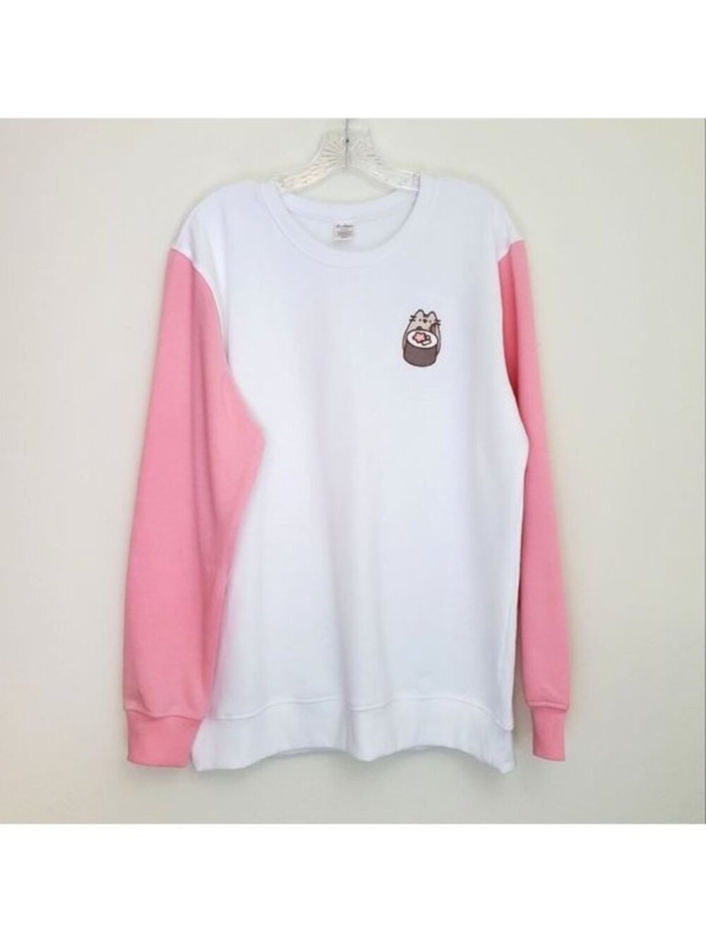 Pusheen sushi cat colorblock crew neck pink and white sweatshirt - Picture 11 of 11